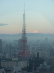 Early morning beauty shot. Tokyo Tower and Fuji-san