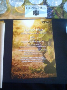 Menu for Henschke dinner