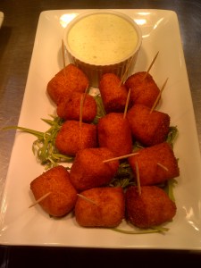 Little sweet potato and brie croquettes with coriander aioli