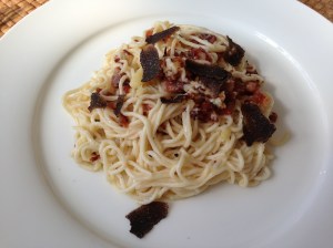 Home made pasta, Pancetta, parmesan and truffle