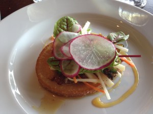 Slow cooked, crispy pork hock, apple andpear slaw