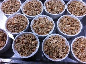 Quince and pear crumbles ready for the oven.