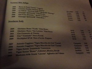 A sample of the wine list