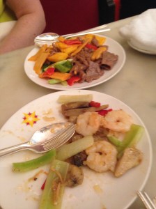 Beef and prawn dishes for our mains