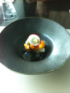 Taro stem,uni, seaweed sauce