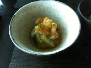 Braised eggplant, pike conger and tofu