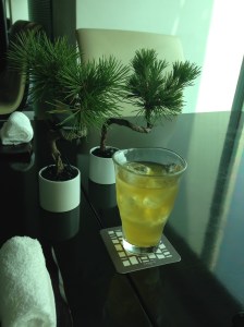 Iced green tea and bonsai