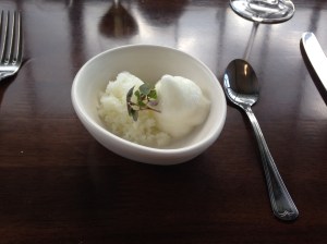 Whey granita and lemon foam