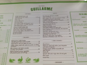 Bistro Guillaume menu