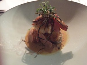 Yamba prawns, smoked eggplant