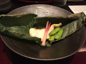 Black cod in magnolia leaf