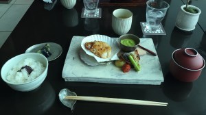 Grilled scallop and salmon