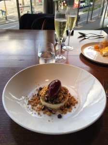 Cheesecake, lavender honey, blueberry sorbet, sable crumble
