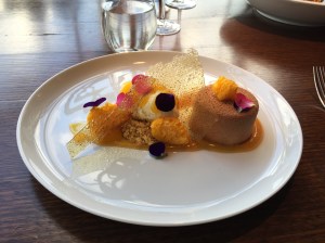 Coffee parfait, mascarpone mousse, orange crumble, spiced caramel