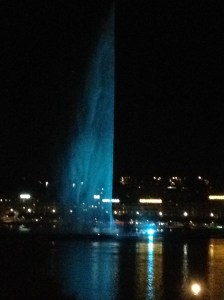 Jet d'Eau by night from our balcony