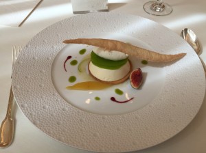 Lemon cheese cake, thin vanilla crepes.